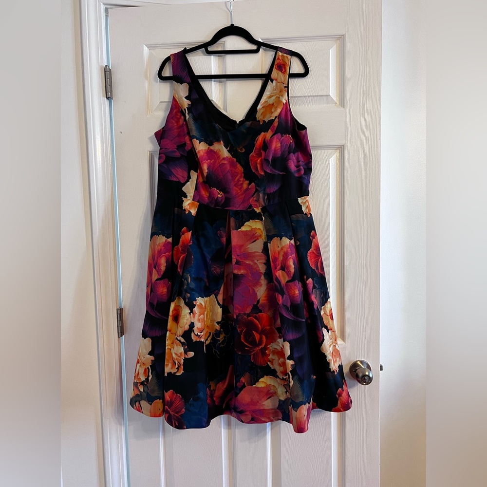 Orange and Red Floral V-Neck Formal Dress. Perfect For A Fall Wedding!